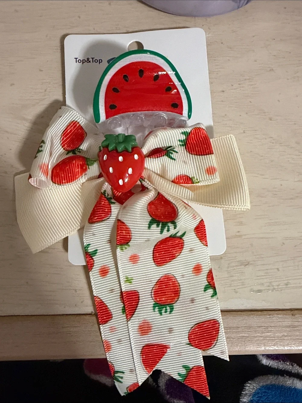 Cream and Red Watermelon&Strawberry Bow Hair Clip